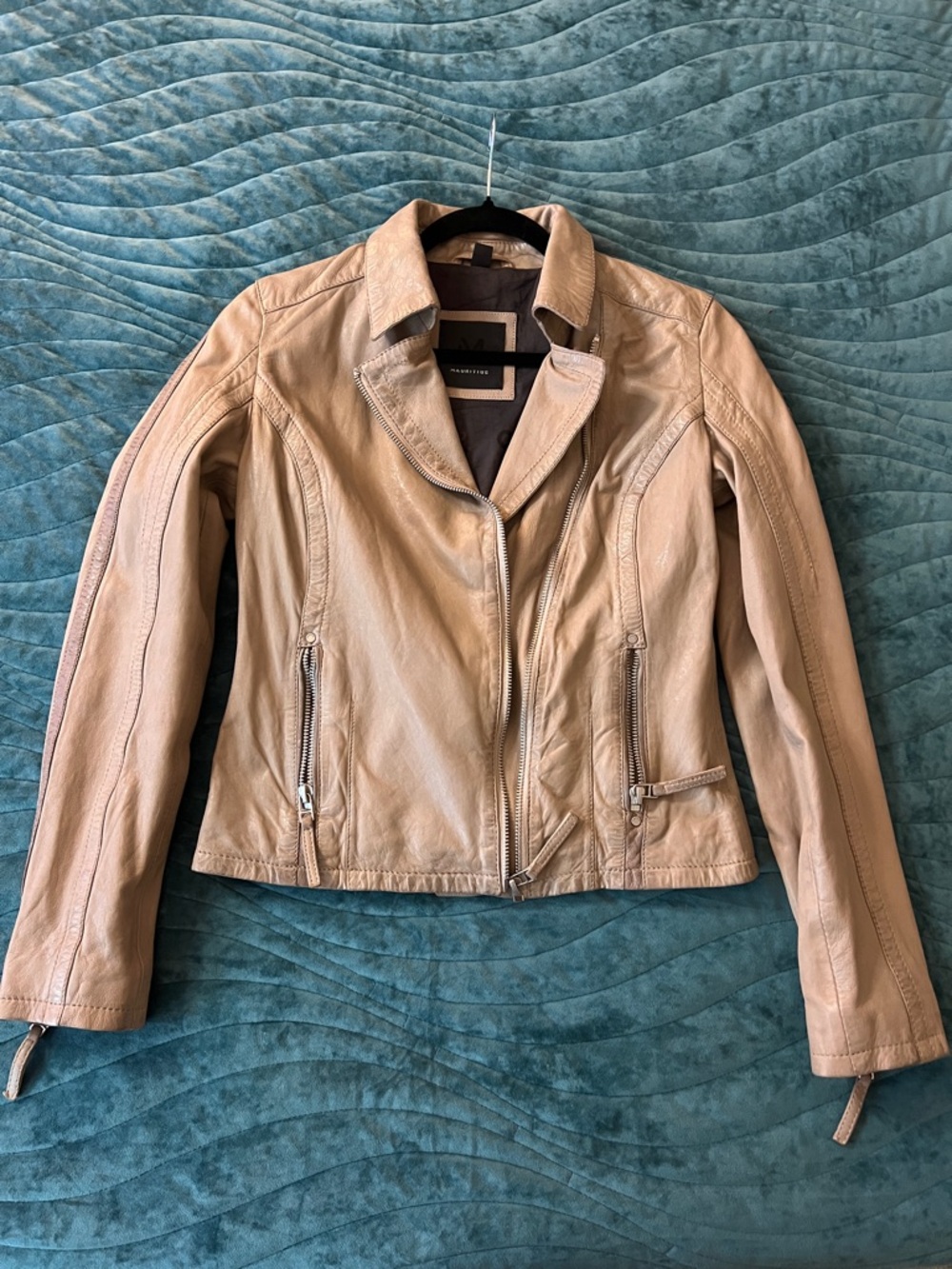 Mauritius Lamb Leather Moto Jacket XS beige tan w pockets